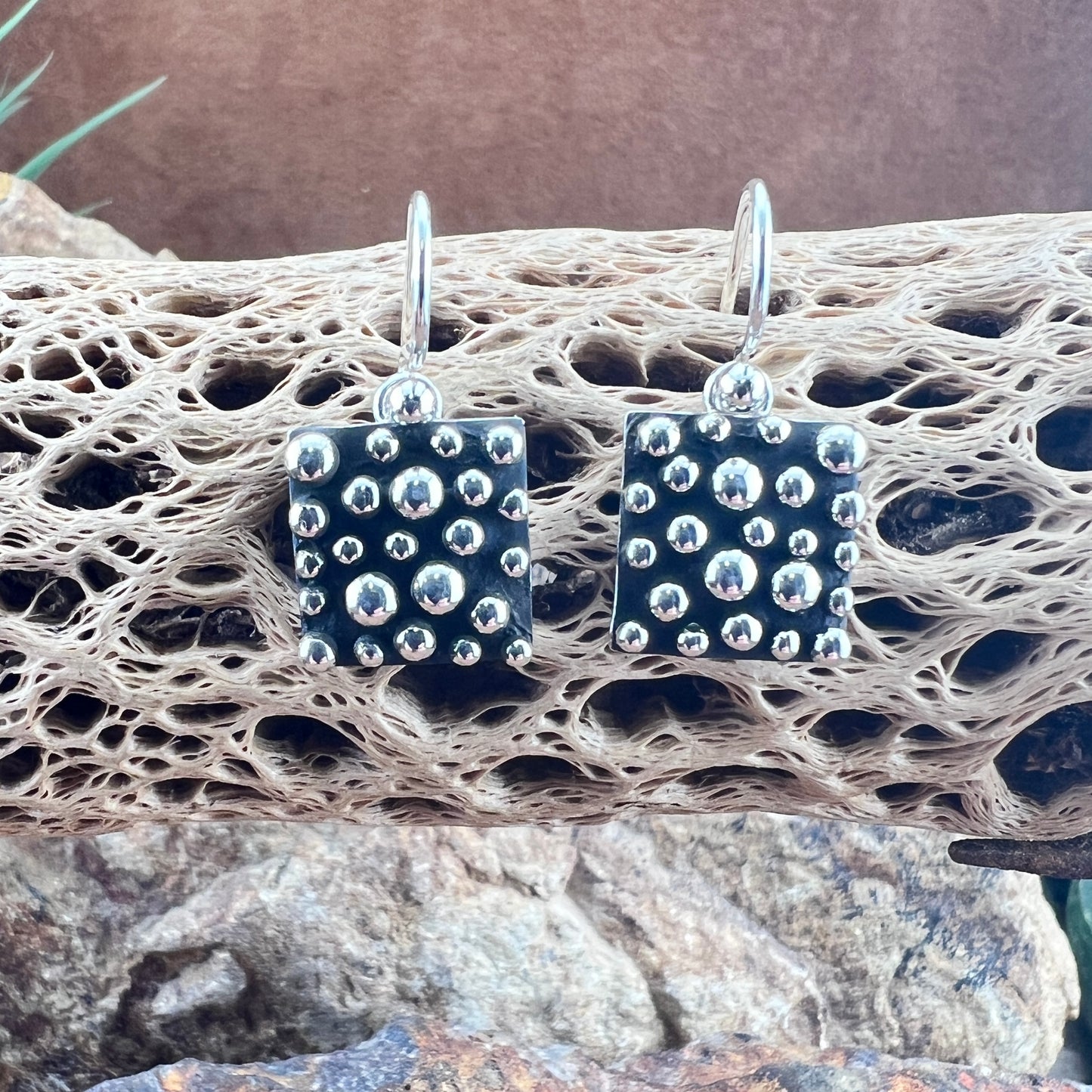 Million Drops Sterling Silver Square Dangle Earrings by Ray Coriz