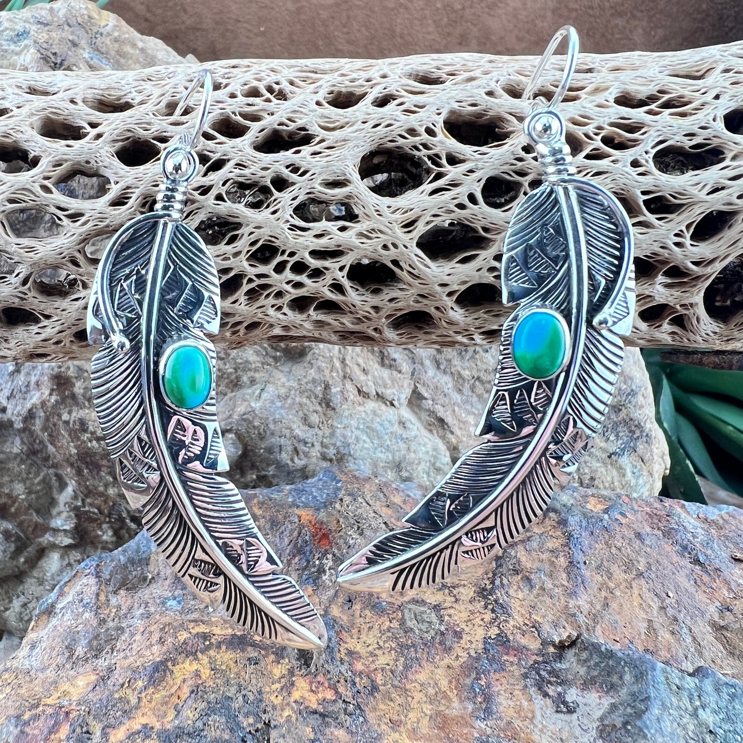Sonoran Gold Turquoise Feather Earrings by Lambert Perry