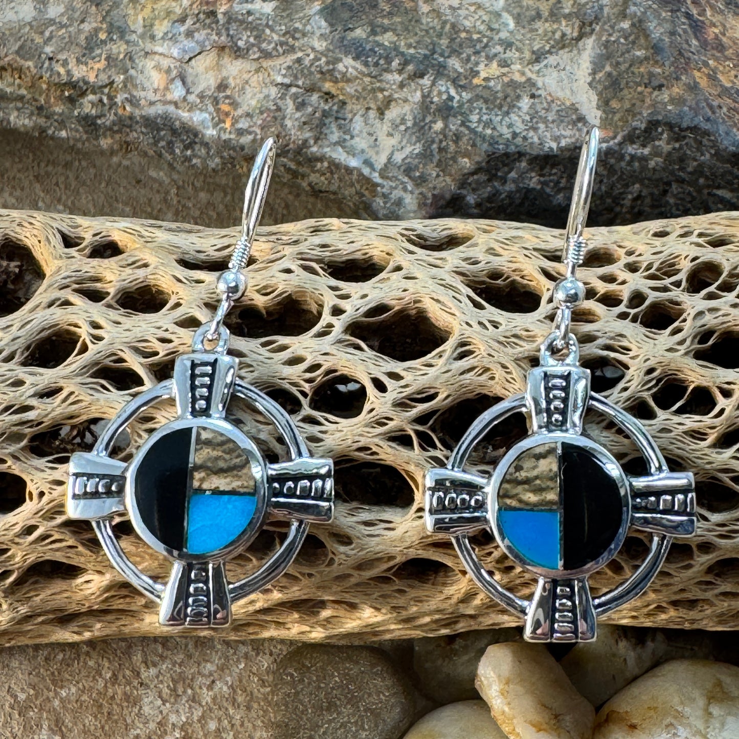 David Rosales Turquoise Creek Inlaid Sterling Silver Earrings