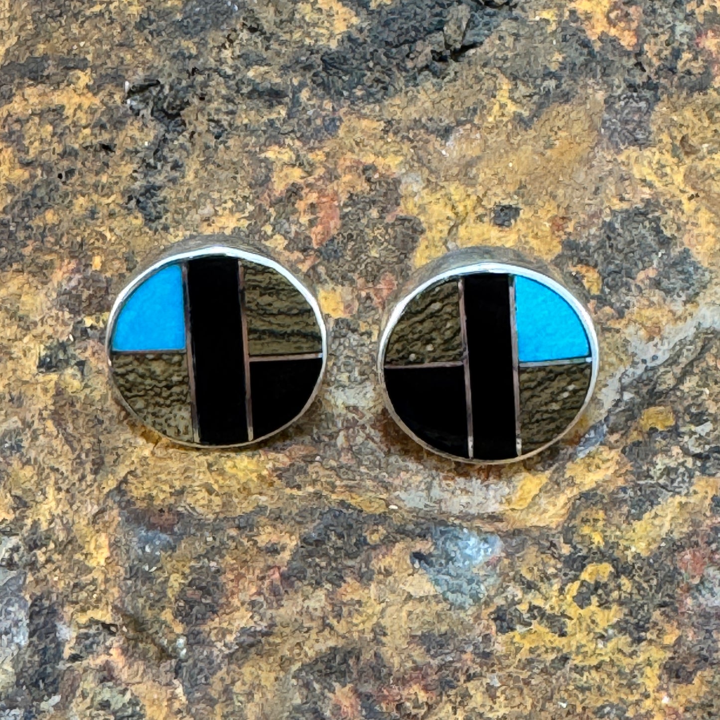 David Rosales Turquoise Creek Fancy Inlaid Sterling Silver Earrings