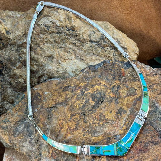 David Rosales Sonoran Gold Turquoise Inlaid Sterling Silver Necklace