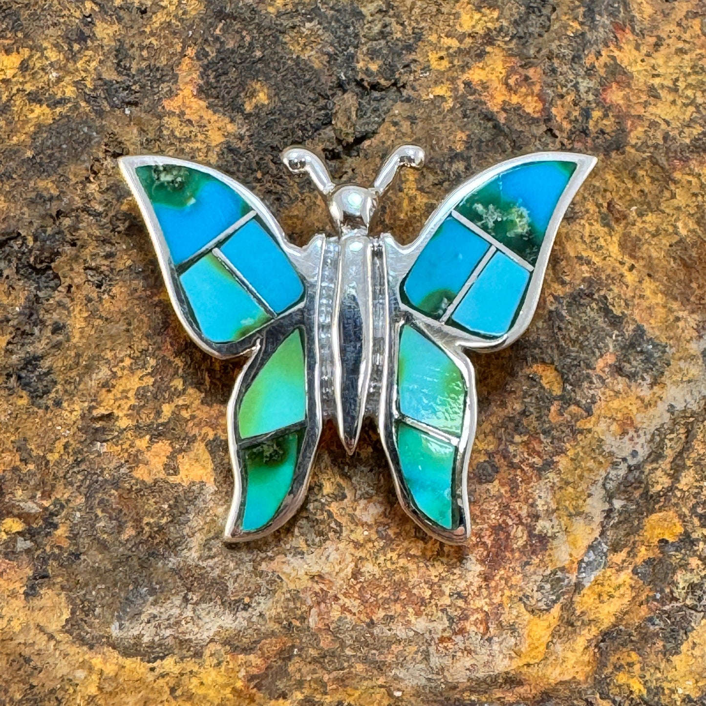 David Rosales Sonoran Gold Inlaid Sterling Silver Pendant/Pin Butterfly