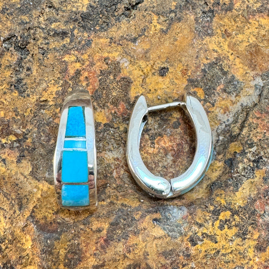 David Rosales Arizona Blue Inlaid Sterling Silver Earrings Huggie