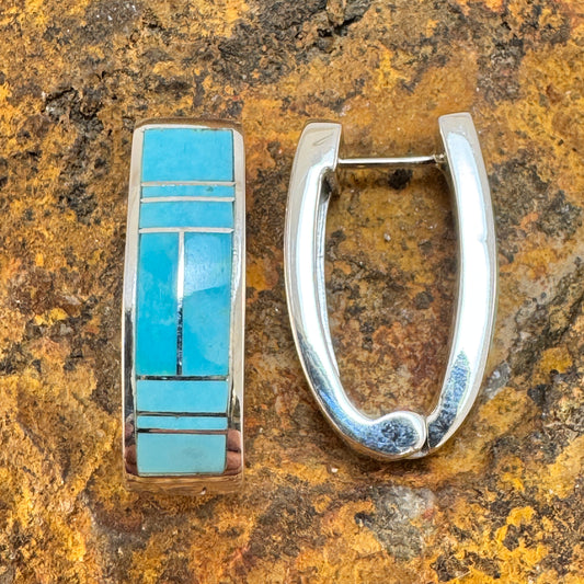David Rosales Arizona Blue Inlaid Sterling Silver Earrings Huggie