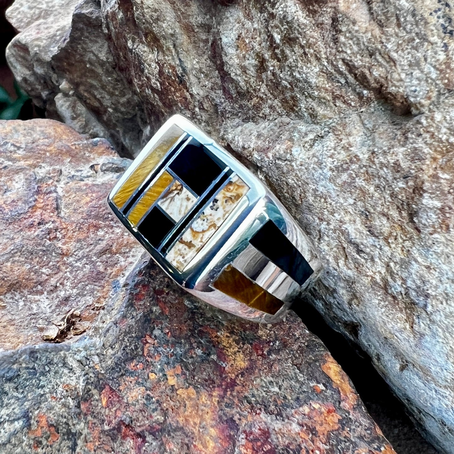 David Rosales Native Earth Inlaid Sterling Silver Ring