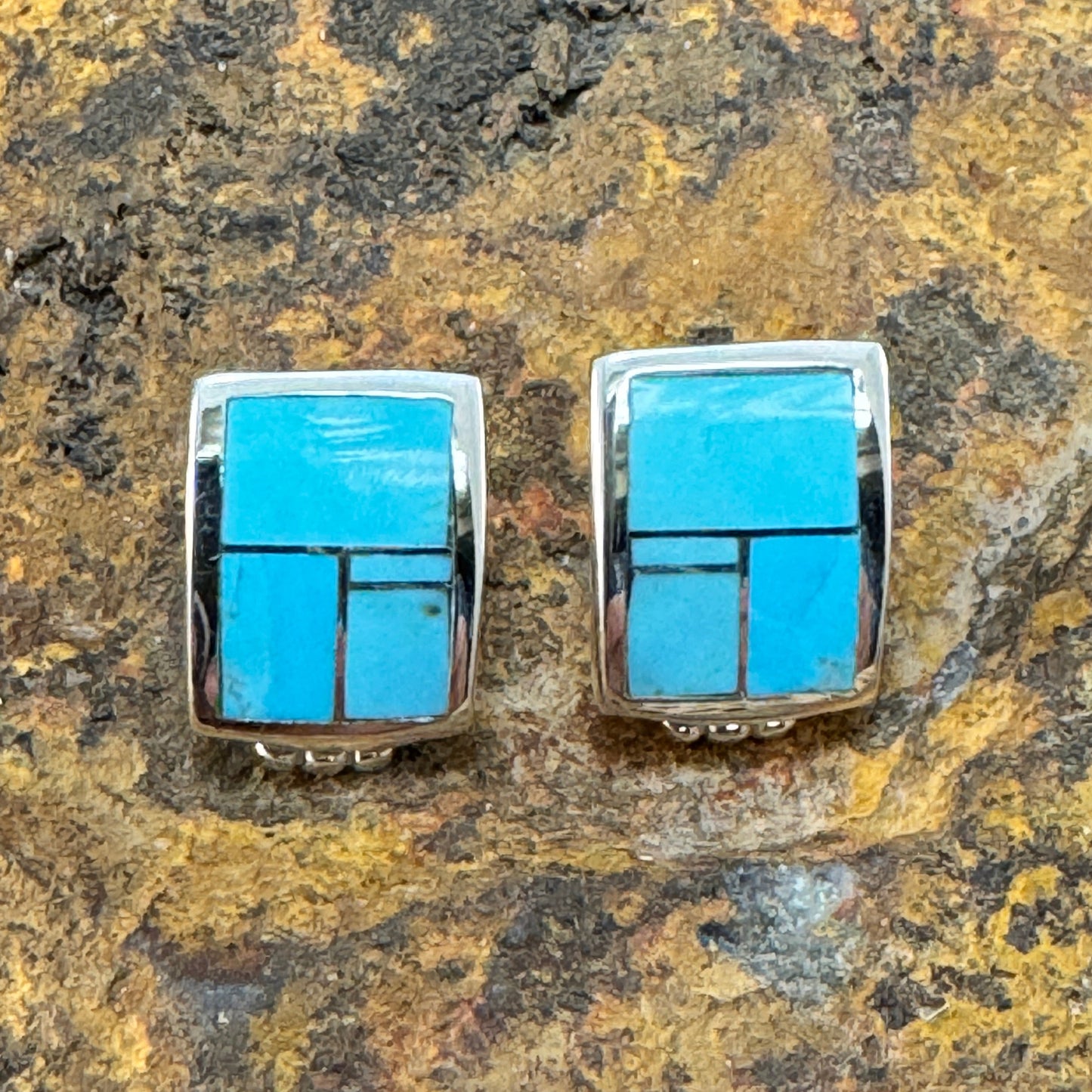 David Rosales Arizona Blue Inlaid Sterling Silver Earrings