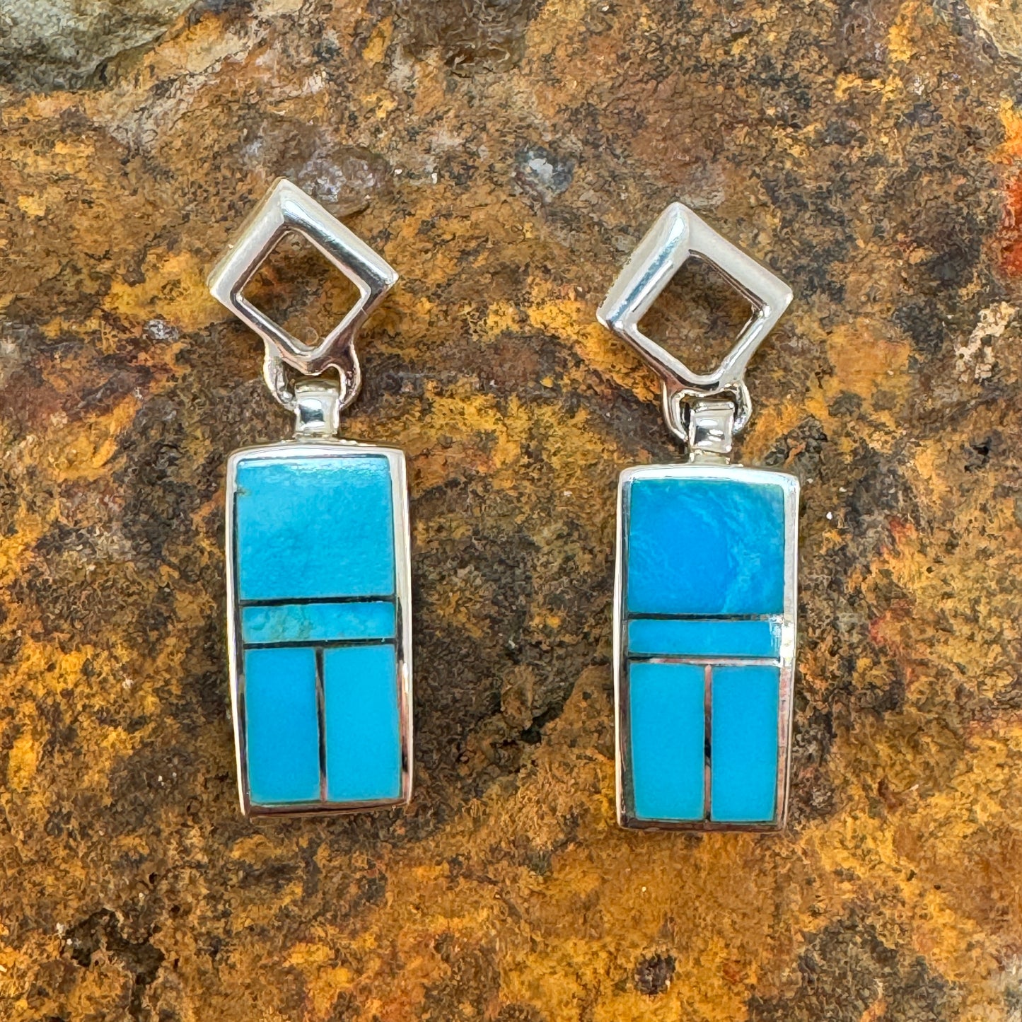 David Rosales Arizona Blue Inlaid Sterling Silver Earrings