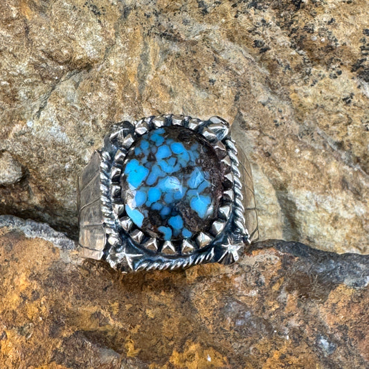 Billy Jaramillo "Billy the Kid" Sterling Silver Ring with Godber-Burnham Turquoise Size 12.5