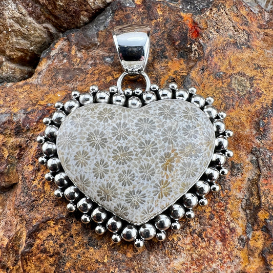 Fossil Coral Heart Pendant by Artie Yellowhorse