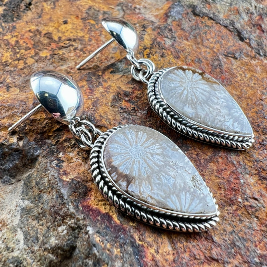 Fossil Coral Sterling Silver Drop Earrings by Artie Yellowhorse