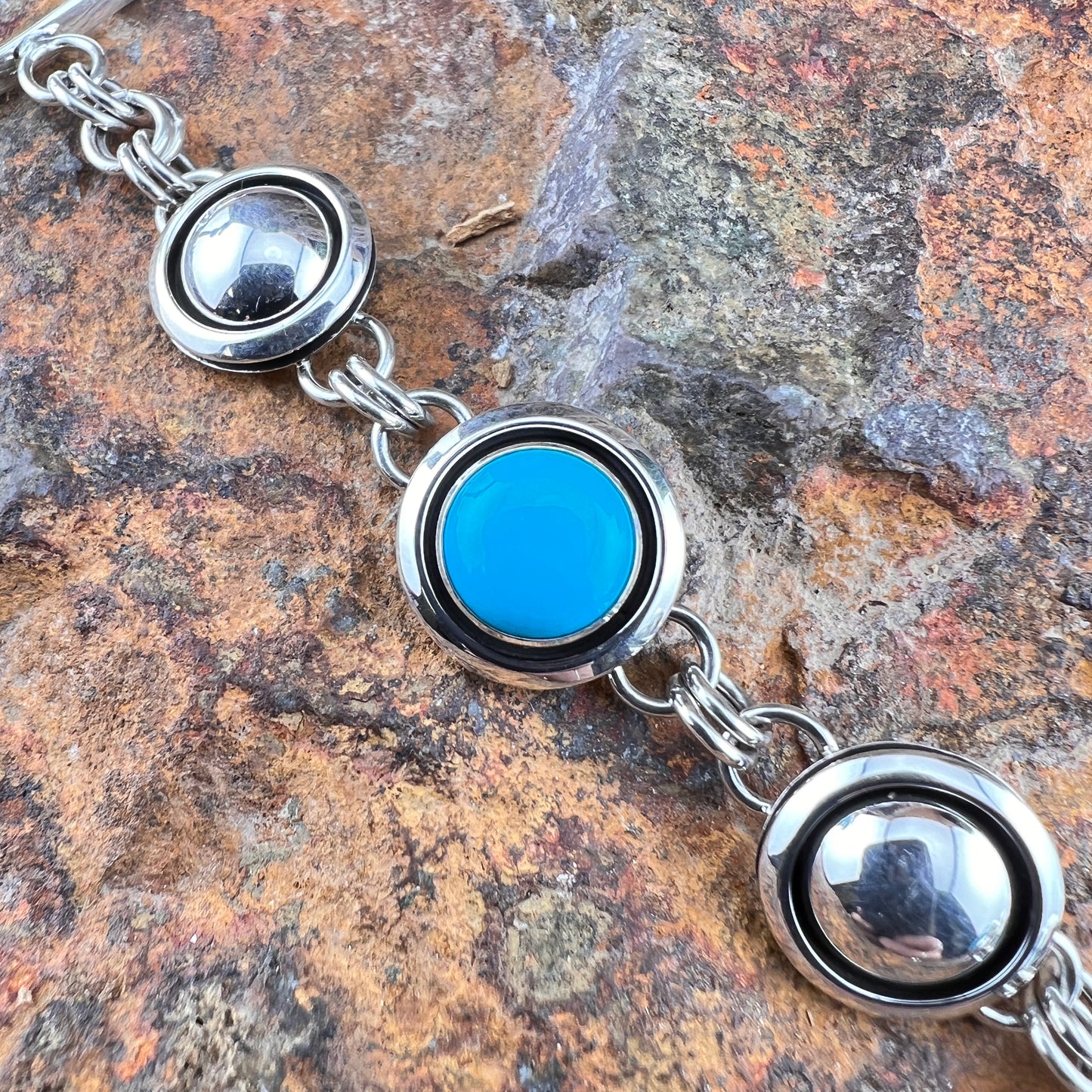 Sterling Silver Sleeping Beauty Link Bracelet by Artie Yellowhorse