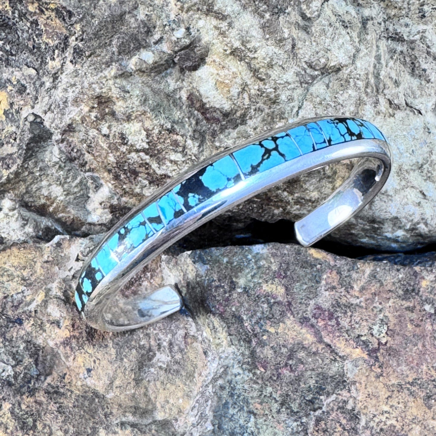 David Rosales Tibetan Turquoise Inlaid Sterling Silver Bracelet