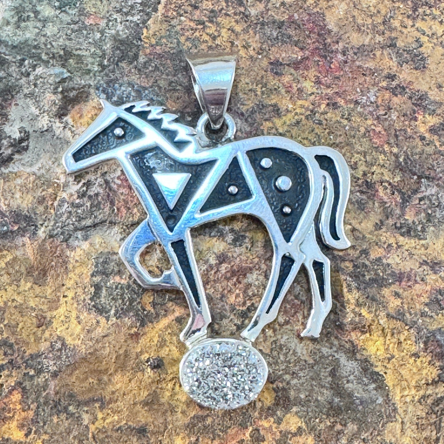 David Rosales Sterling Silver Pendant w/ Druzy Crystal - Horse