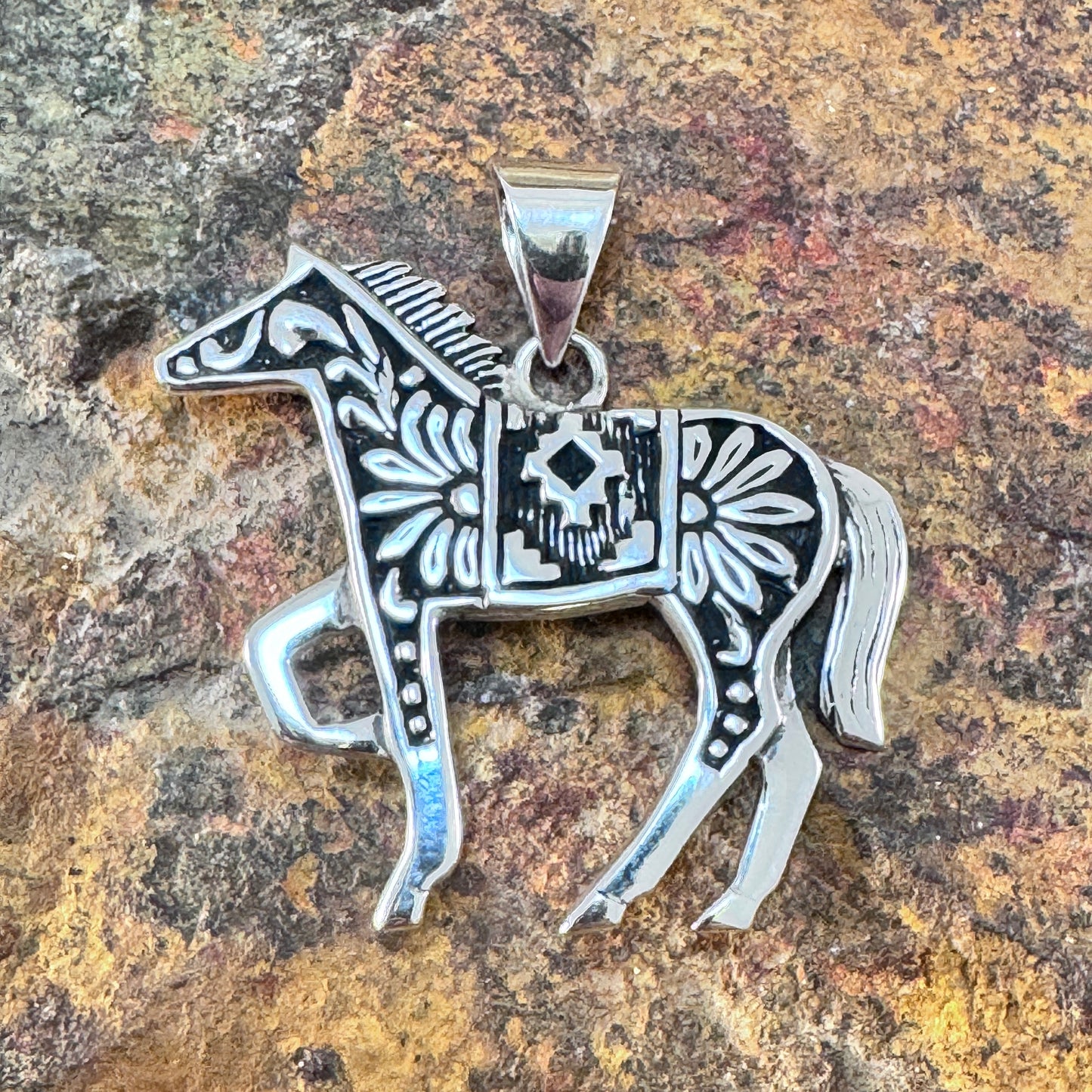 David Rosales Silver Country Inlaid Sterling Silver Pendant Horse