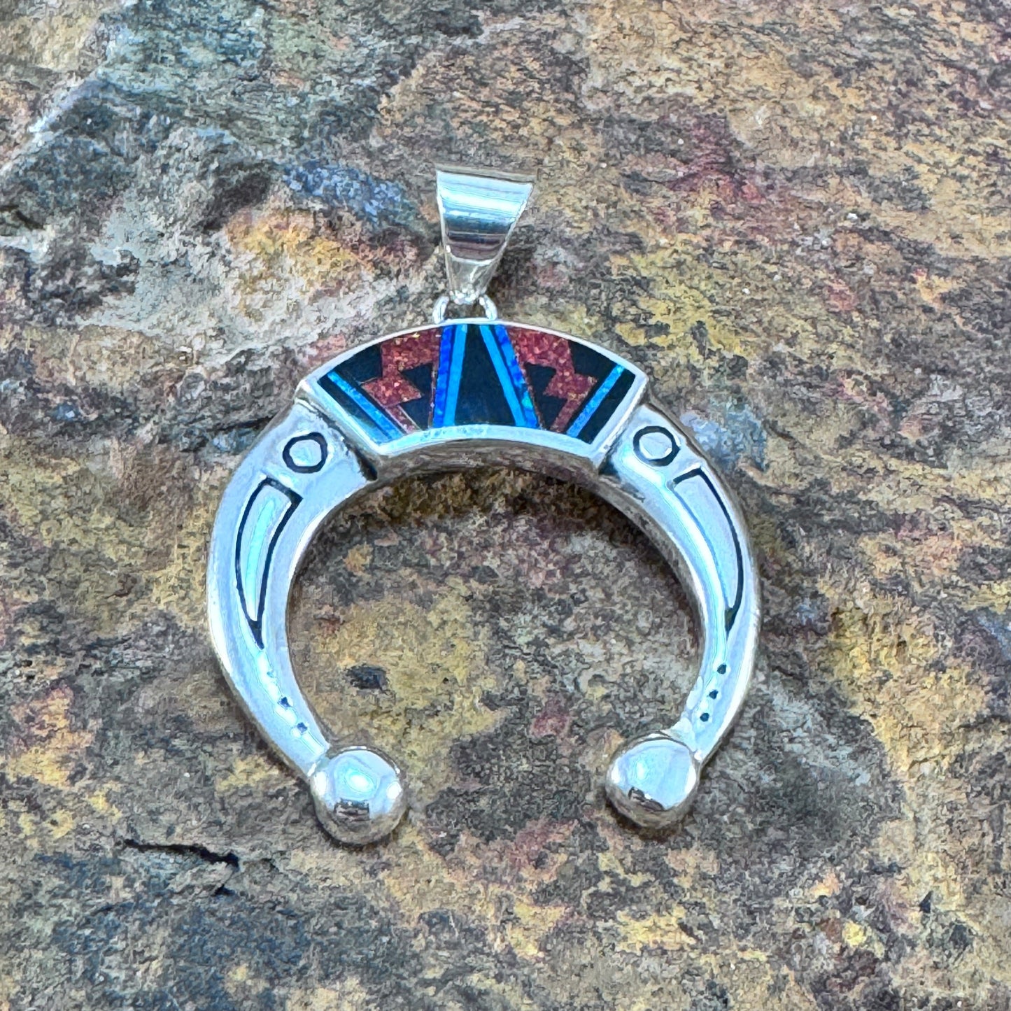 David Rosales Red Moon Inlaid Sterling Silver Pendant