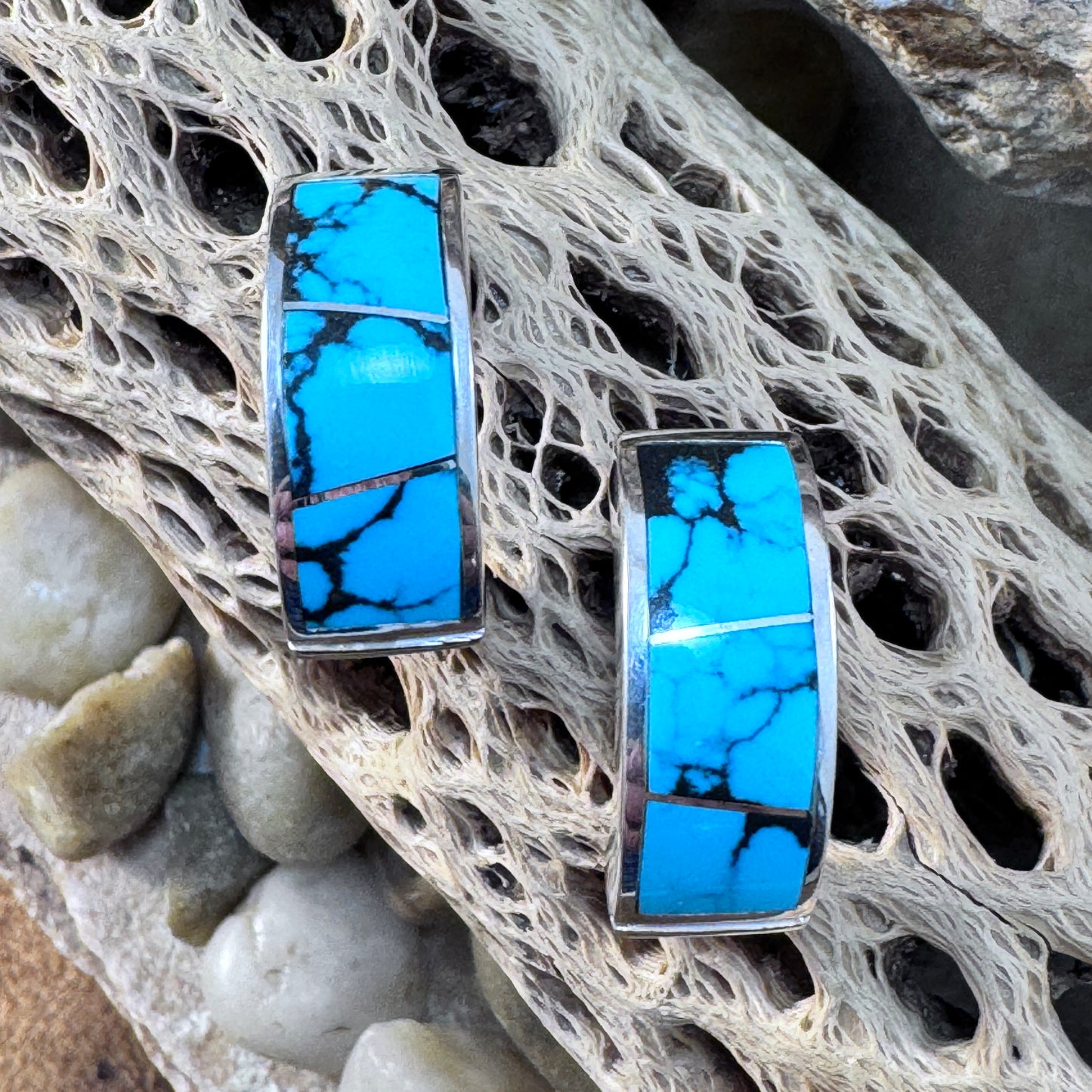 David Rosales Tibetan Turquoise Inlaid Sterling Silver Earrings