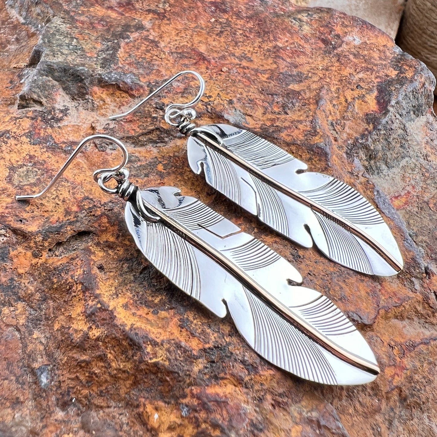 Traditional Sterling Silver Feather Earrings w/ 12K Gold Fill by Lena Platero