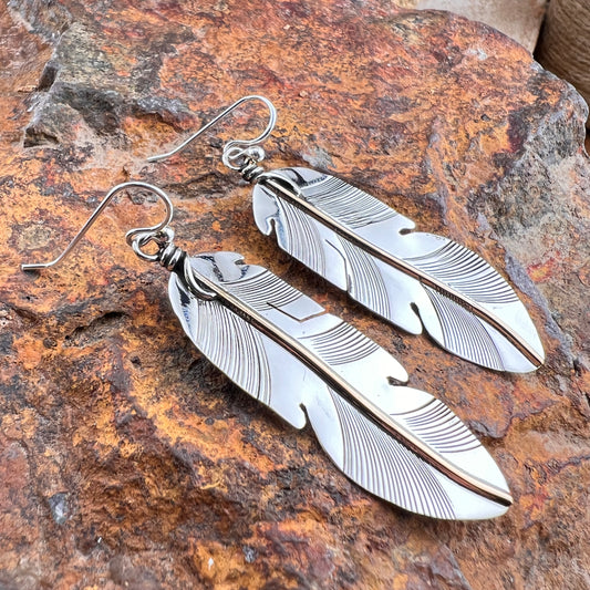 Traditional Sterling Silver Feather Earrings w/ 12K Gold Fill by Lena Platero