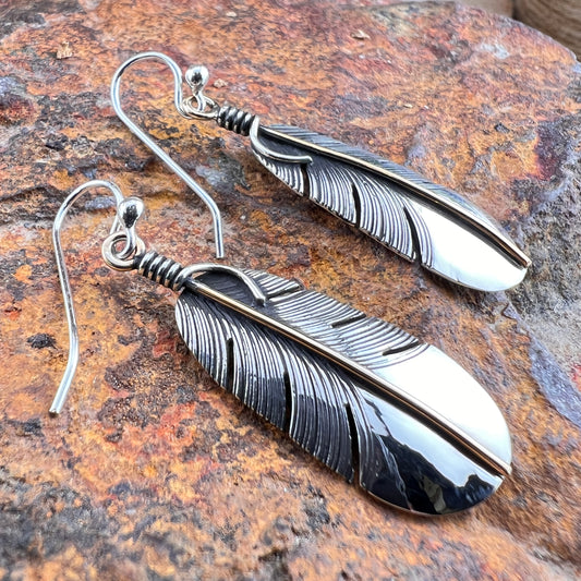 Traditional Sterling Silver Feather Earrings w/ 12K Gold Fill by Ray Coriz