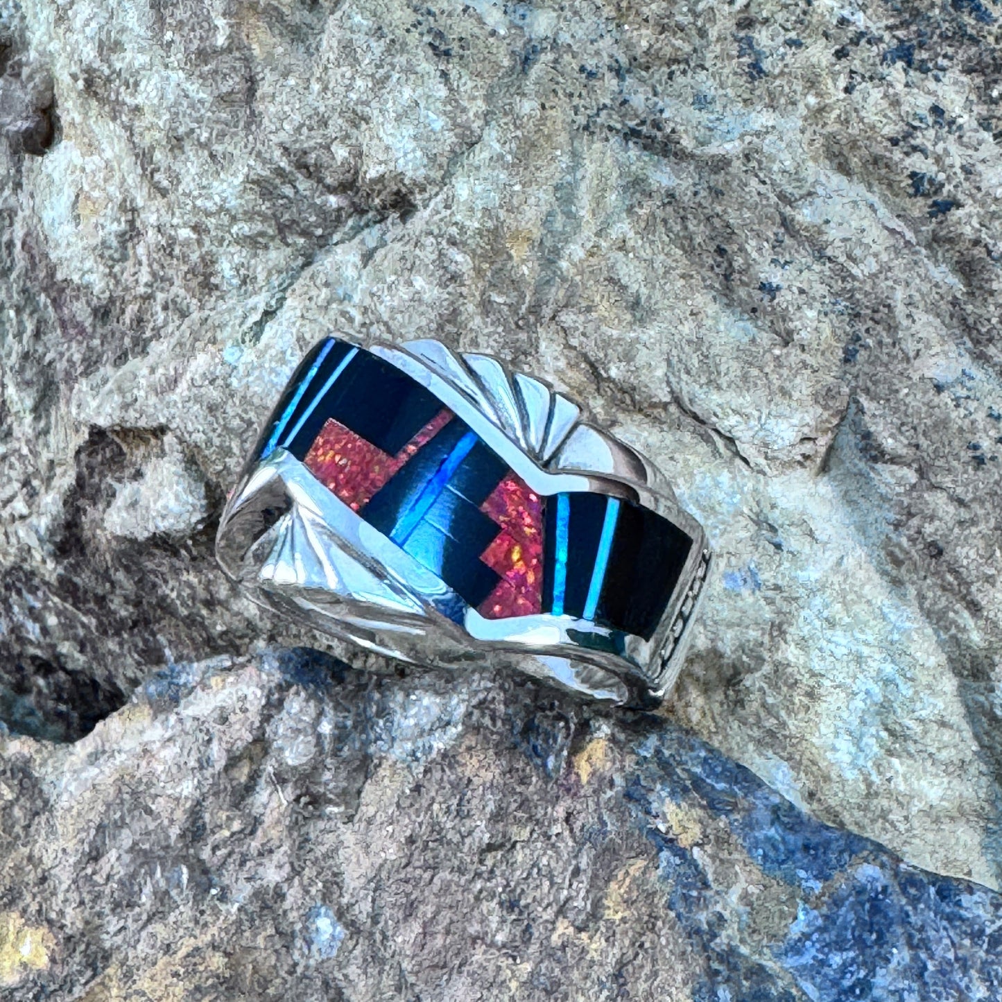 David Rosales Red Moon Inlaid Sterling Silver Ring