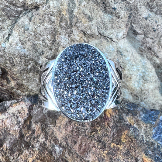 David Rosales Silver Country Oval Druzy Sterling Silver Ring