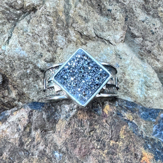 David Rosales Silver Country Square Druzy Sterling Silver Ring