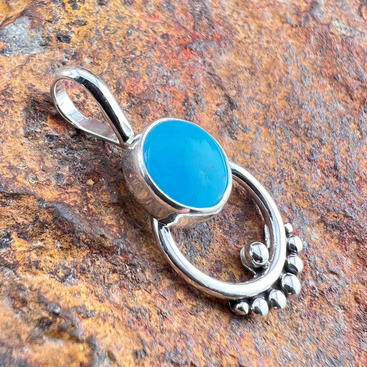 Kingman Turquoise Sterling Silver Pendant by Ray Coriz