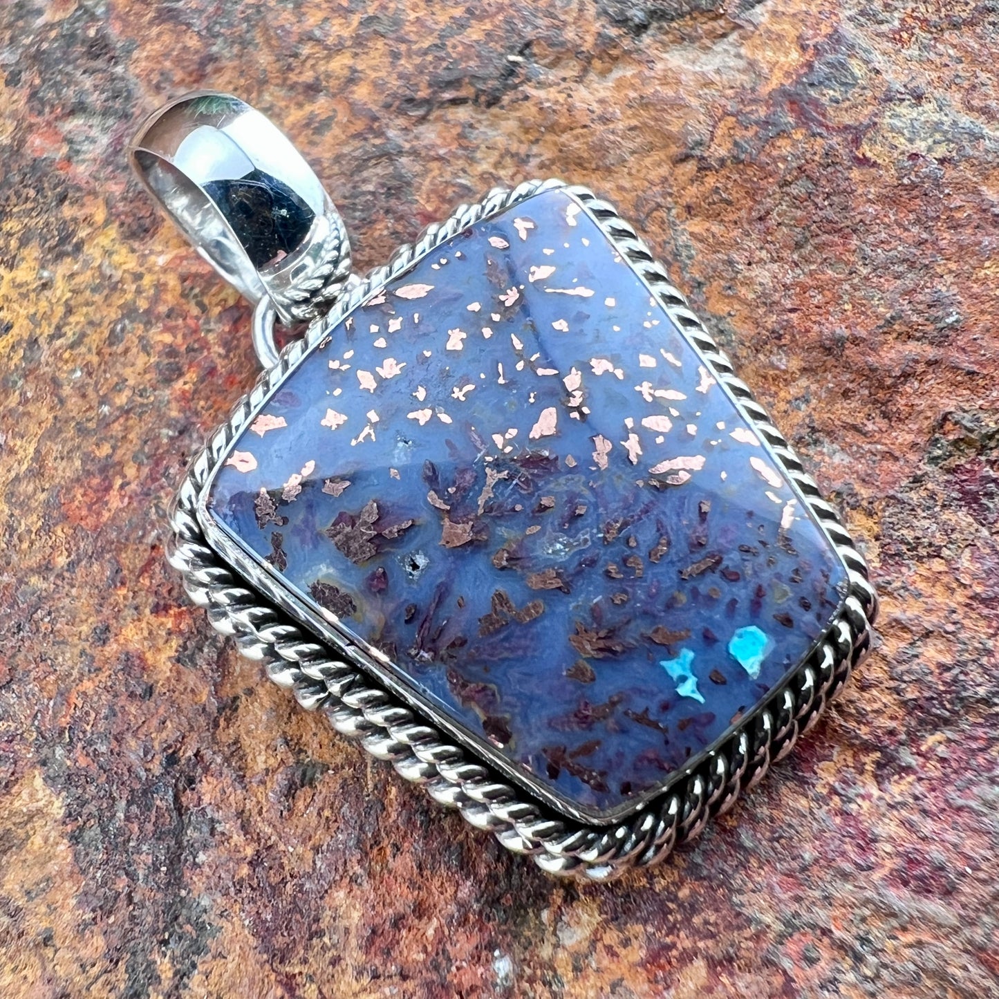 Confetti Chrysocolla Pendant with Sterling Silver by Artie Yellowhorse