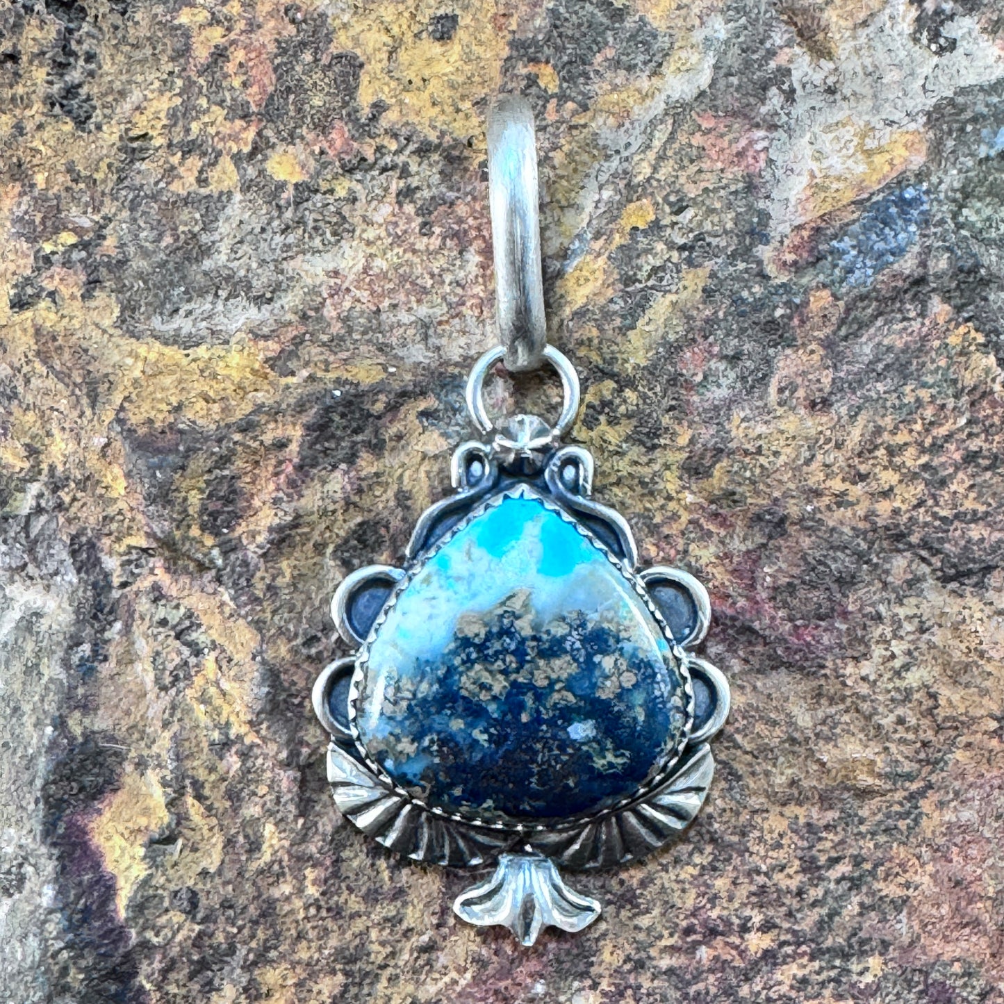 Kingman Turquoise Teardrop Pendant by Mary Tso