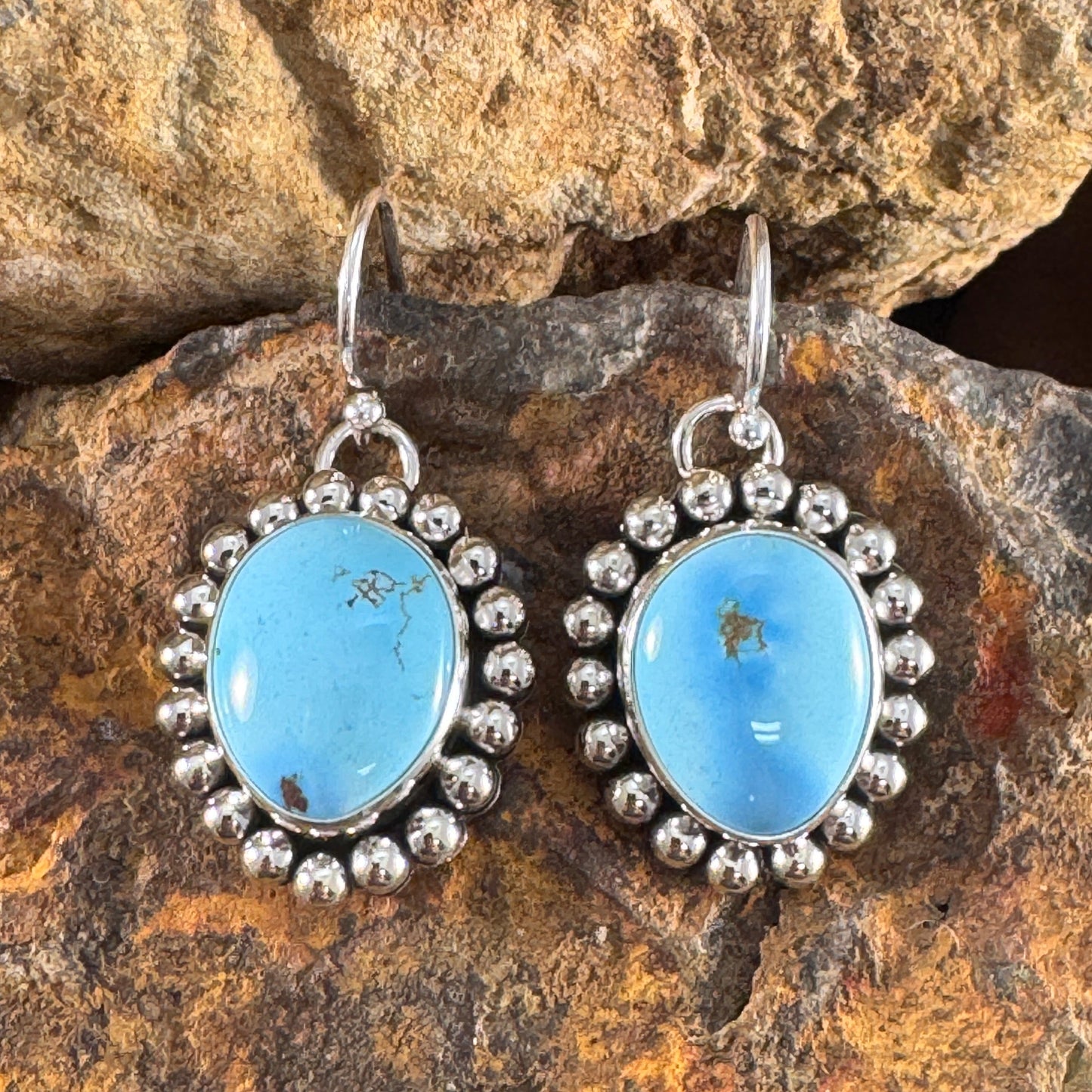 Golden Hills Turquoise Sterling Silver Dangle Earrings by Artie Yellowhorse