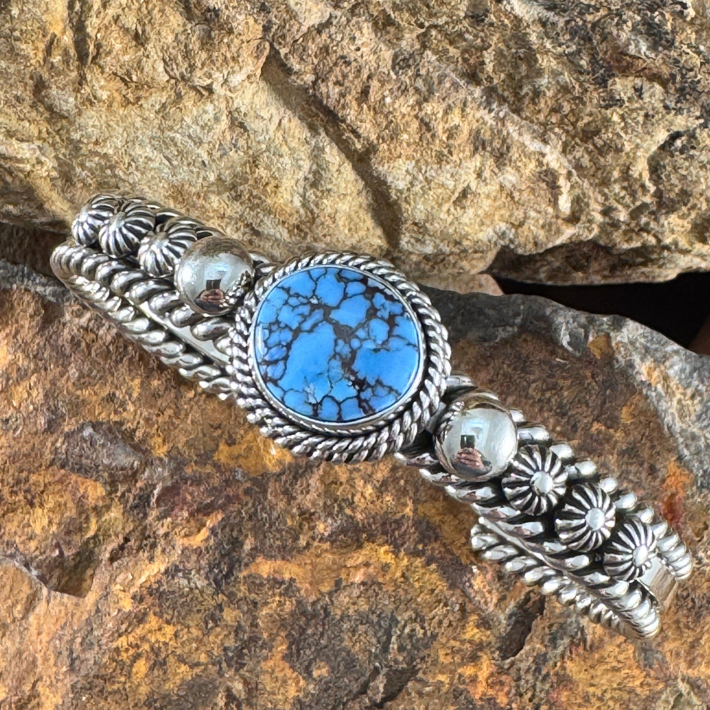 Golden Hill Turquoise Sterling Silver Bracelet by Artie Yellowhorse