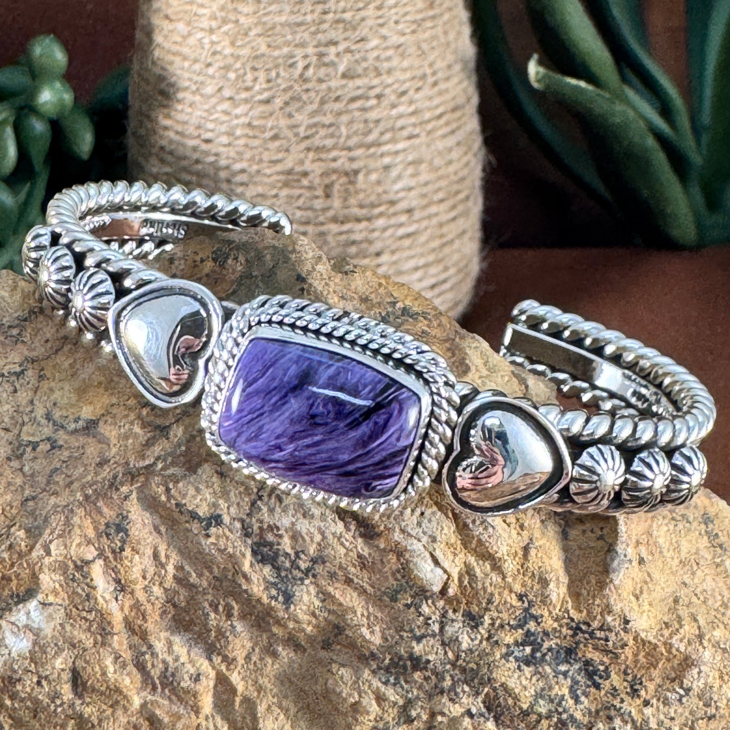 Sterling Silver Purple Charoite Cuff Bracelet by Artie Yellowhorse