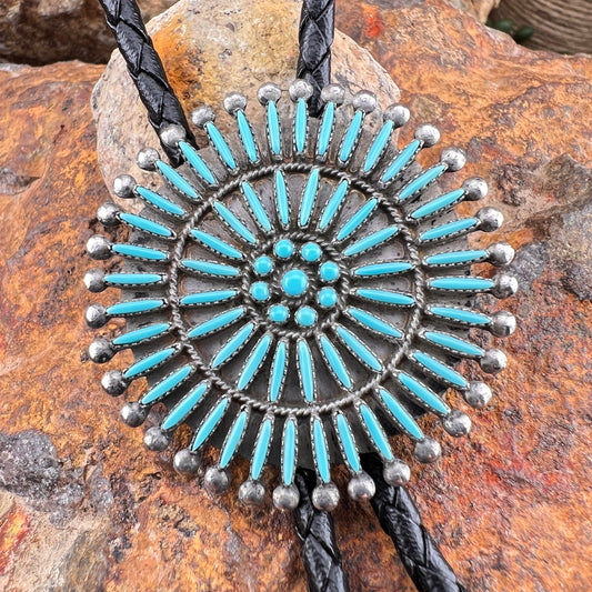 Vintage Zuni Turquoise Needlepoint Bolo Tie — Estate
