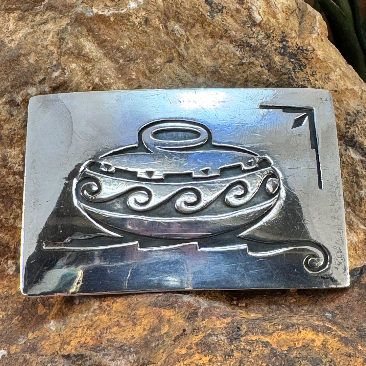 Vintage - Pottery Design Buckle Zuni style - Estate