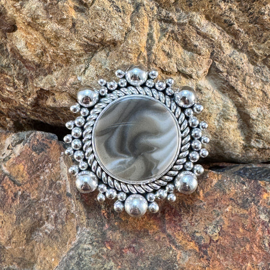Jurassic Flint Ring with Sterling Silver by Artie Yellowhorse