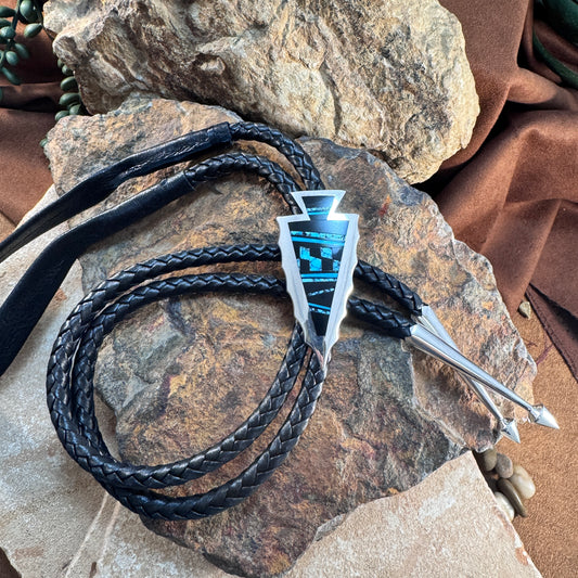 David Rosales Shadow Peak Inlaid Sterling Silver Bolo Tie