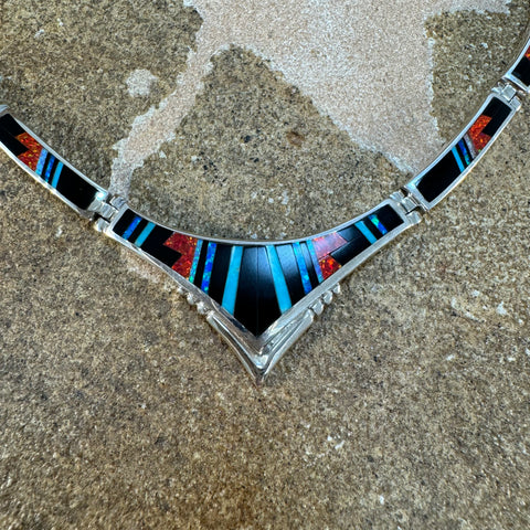 David Rosales Red Moon Inlay Sterling Silver Necklace