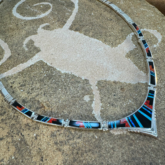 David Rosales Red Moon Inlay Sterling Silver Necklace