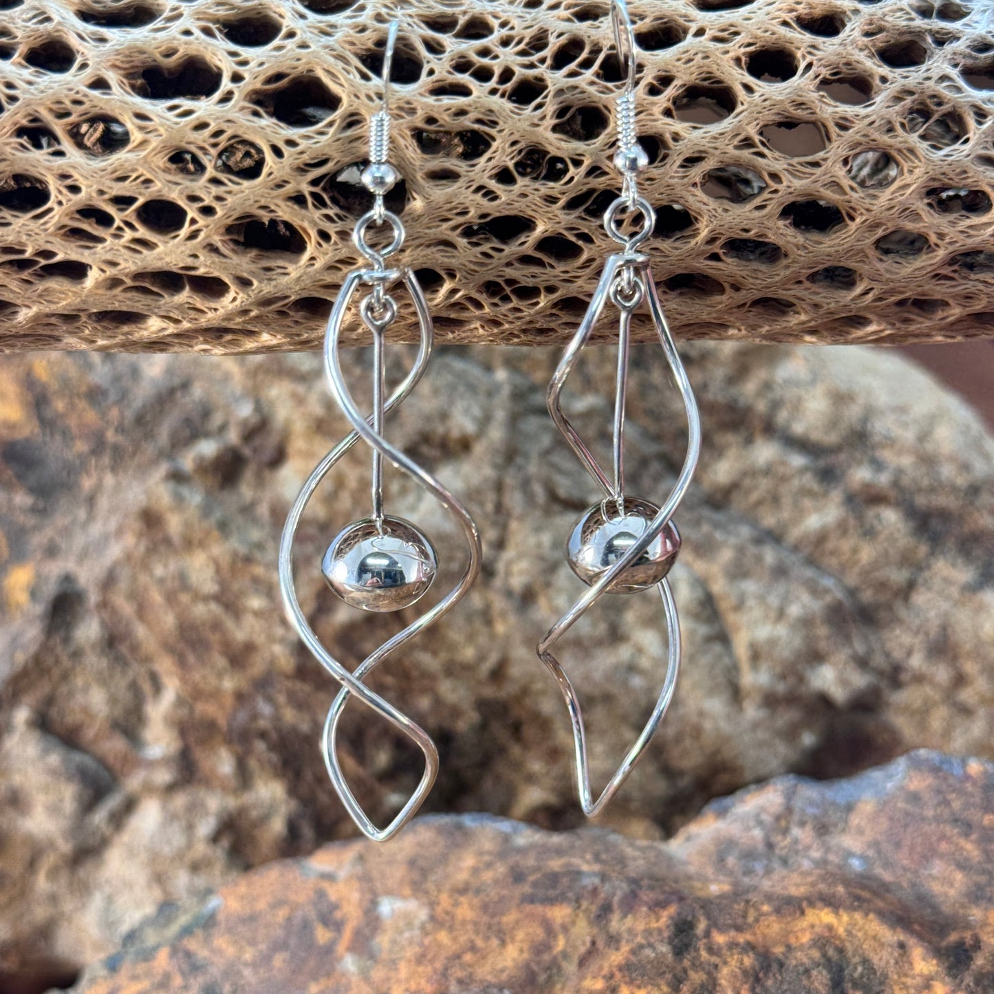 Sterling Silver Swirl Drop Earrings by Native American Artist
