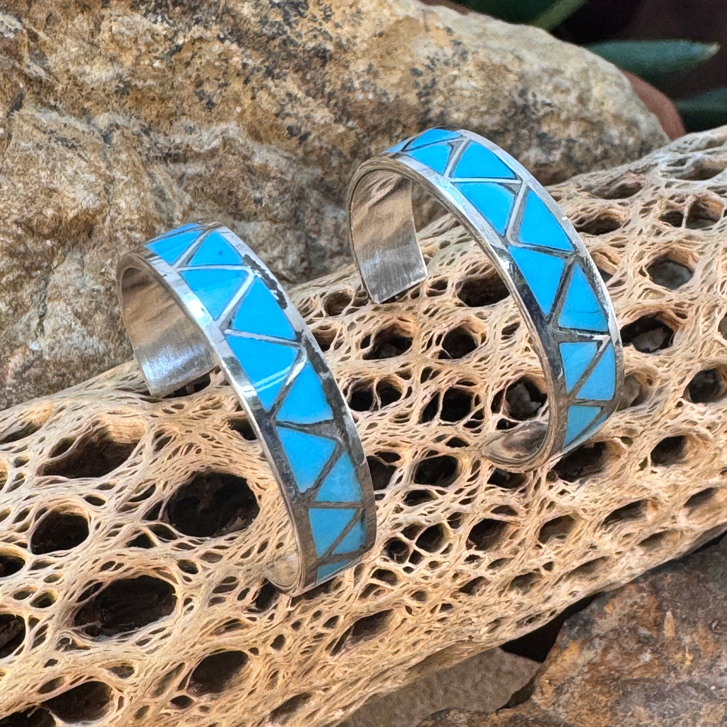 Kingman Turquoise Inlay Hoop Earrings by Tina Gasper