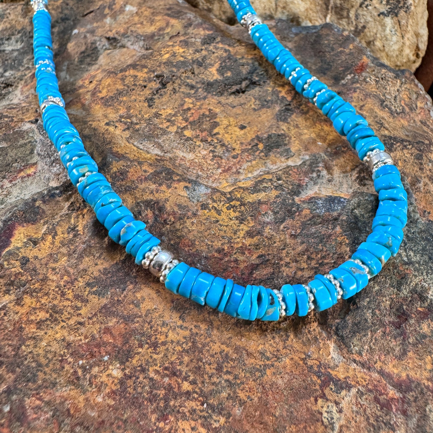 Kingman Turquoise Heishi Necklace by Doris Coriz