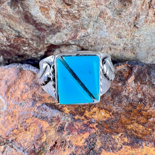 Kingman Turquoise Sterling Silver Ring by Sunwest- Size 11