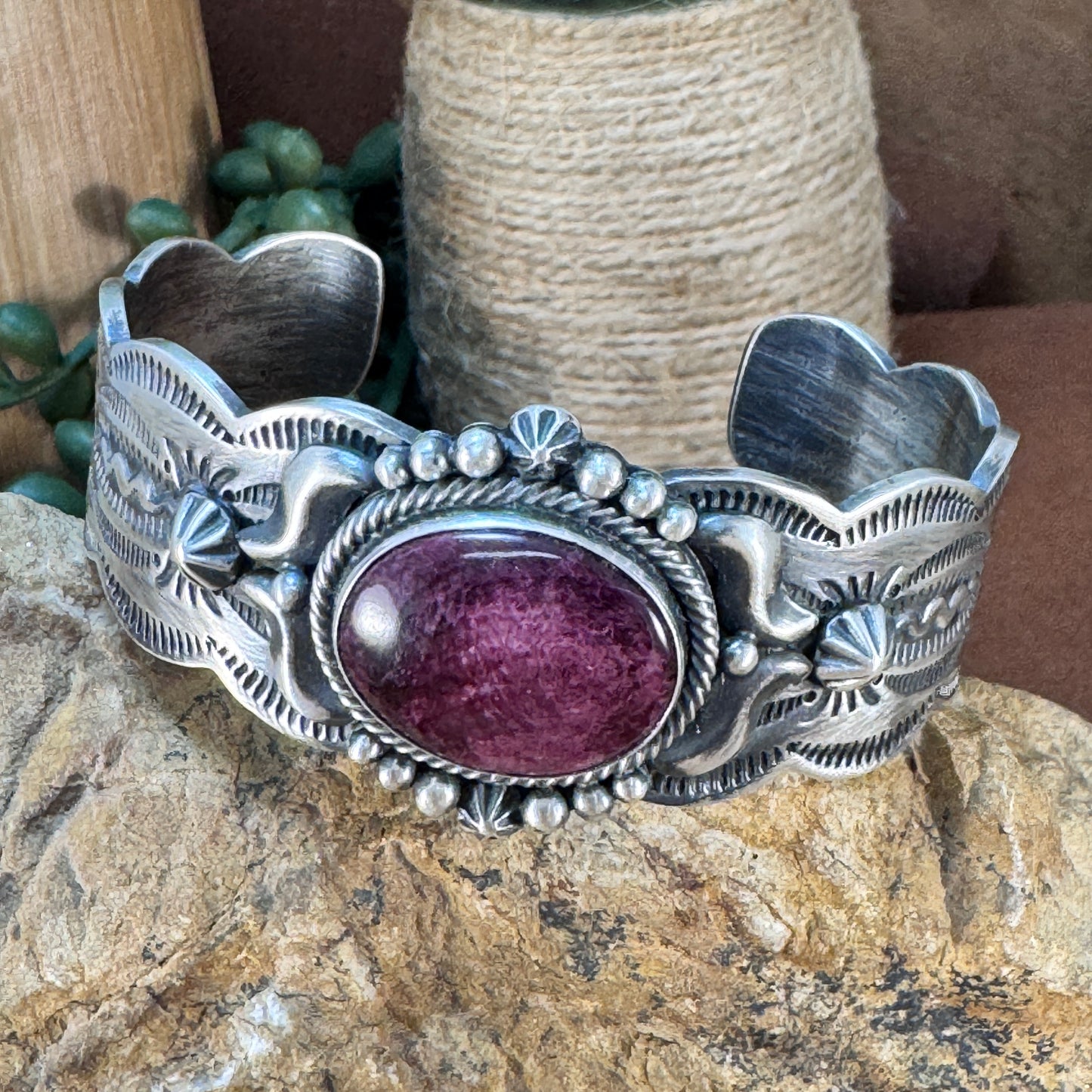 Purple Spiny Oyster Shell Sterling Silver Bracelet by Murphy Platero