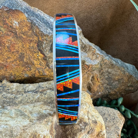 David Rosales Red Moon Inlaid Sterling Silver Bracelet