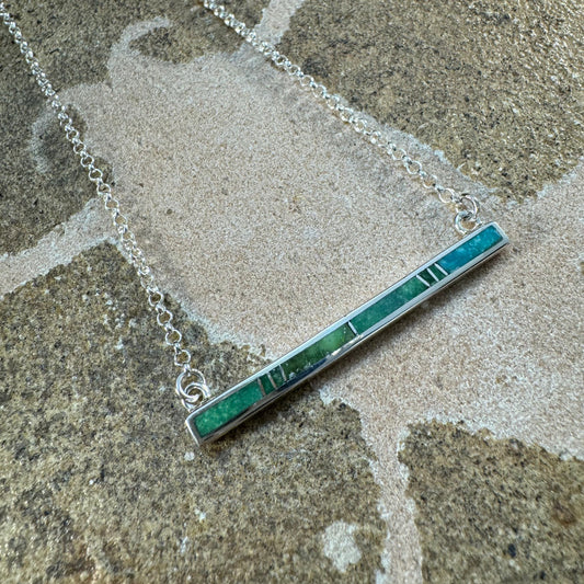 David Rosales Sonoran Gold Turquoise Inlaid Sterling Silver Necklace Bar