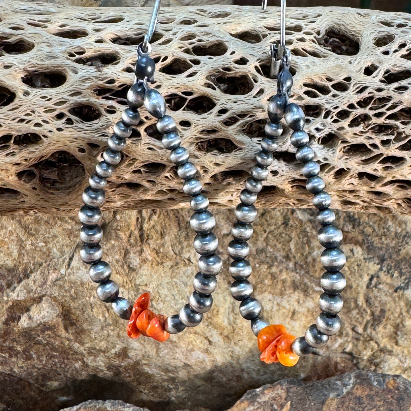 Orange Spiny Oyster Shell & Sterling Sliver Beaded Hoop Earrings by Louise Joe