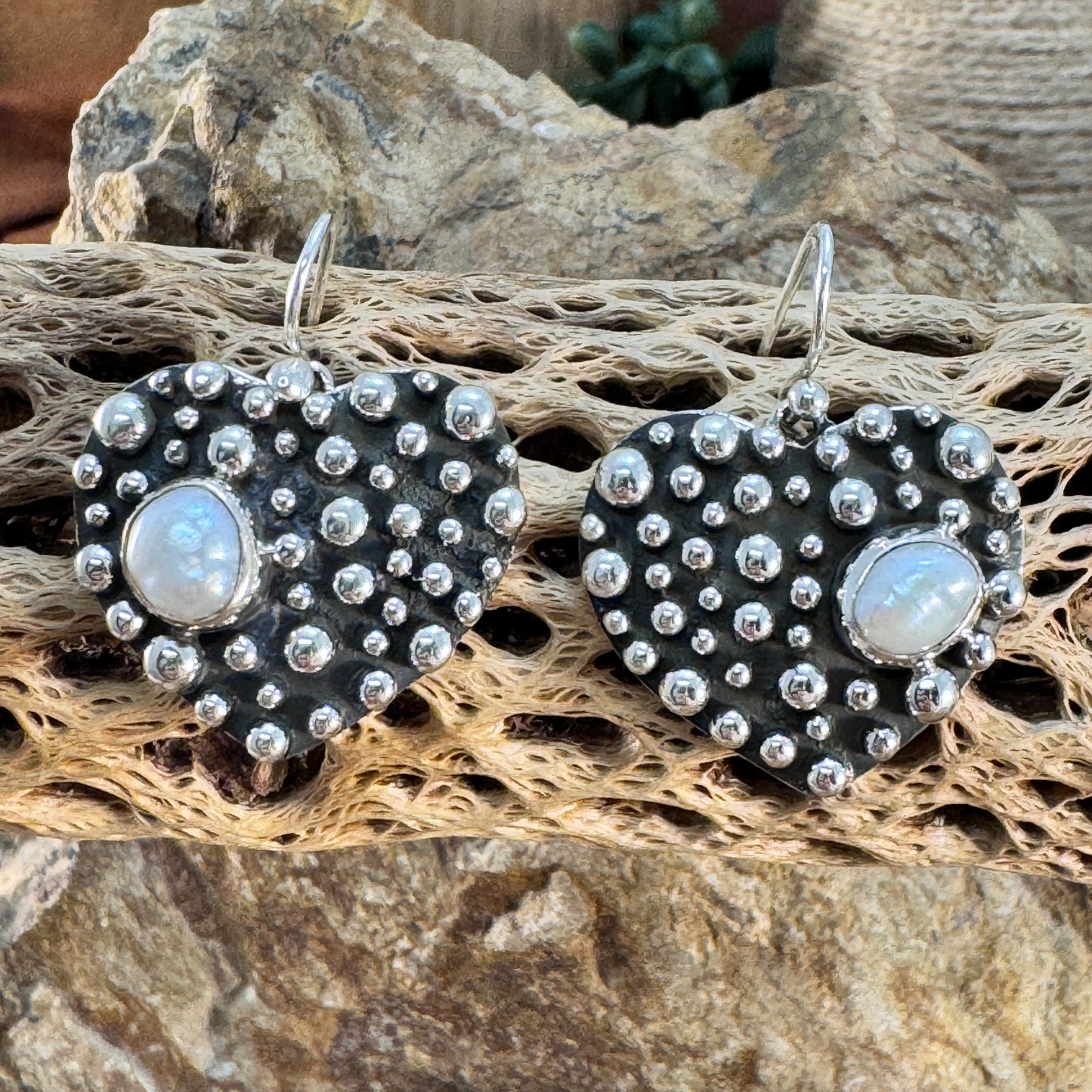 Million Drops Fresh Water Pearl Sterling Silver Heart Earrings by Ray Coriz