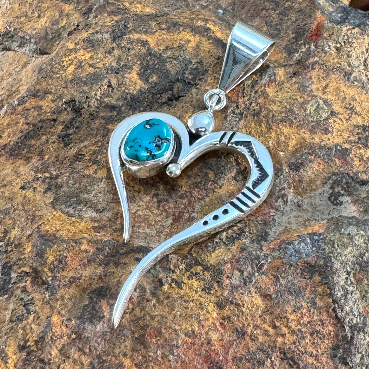 Sterling Silver Heart with Kingman Turquoise Pendant by Norman Woody