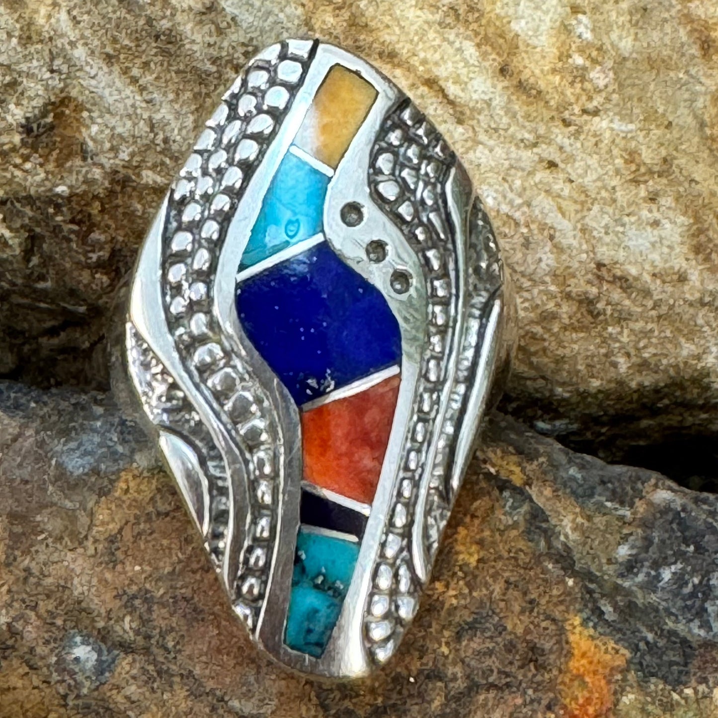 David Rosales Indian Summer Inlaid Sterling Silver Ring