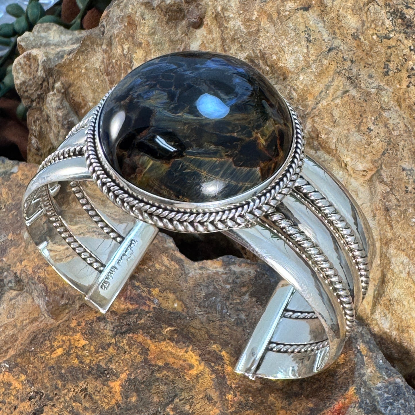 Round Pietersite Cuff Bracelet by Artie Yellowhorse